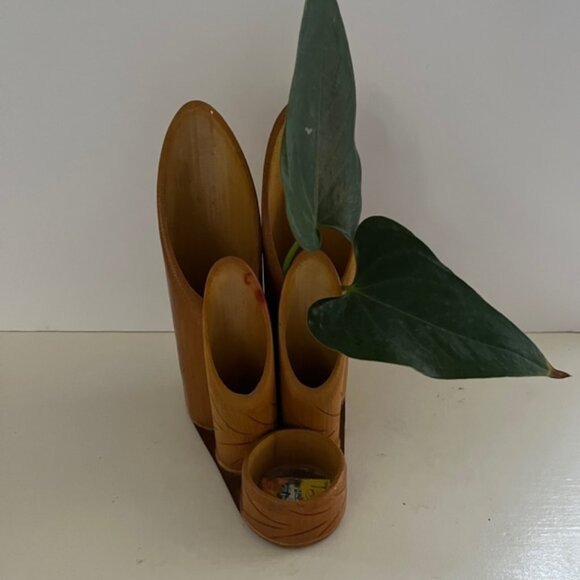 Vintage Bamboo Pen / Pencil Holder / Desk Set / Organizer - Picture 7 of 10